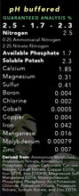 Nutrient profile of Leaf Lux Fertilizer - Guaranteed Analysis Liquid Fertilizer - what’s in pretty in green fertilizer 