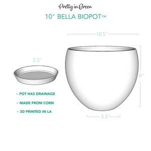 Bella BioPot™️ 3D Printed 10"  - Extra Large White Planter with Drainage & Saucer - SHIPS FREE